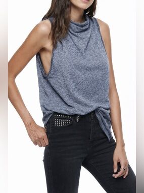 Free People Sleeveless Blue Muscle Tee